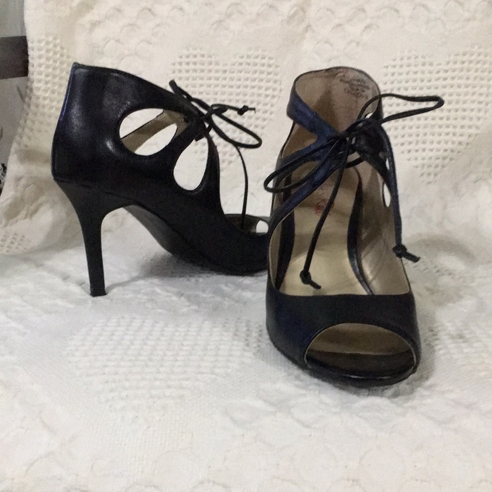 Black ankle tie 3 1/2 inch heels